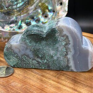 Moss Agate Cloud Carving: Dendritic Heart Chakra Stone 2